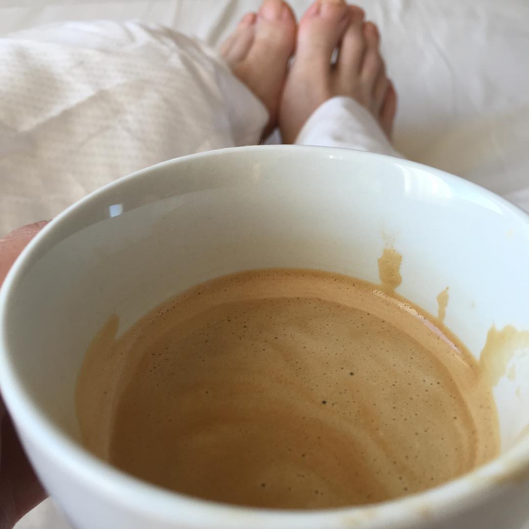 Good morning with coffee in bed